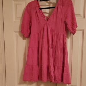 Aerie Pink Puff Sleeve V-Neck Sundress